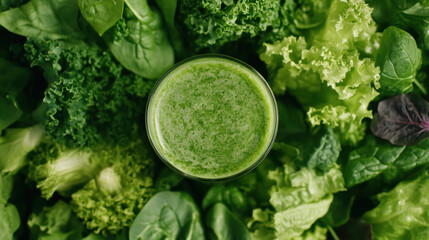 Obraz premium Fresh Green vegetable smoothie in Clear Glass