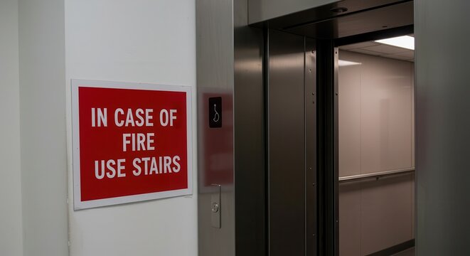 Following Fire Safety Instructions Choosing Stairs Instead of Elevator - Powered by Adobe
