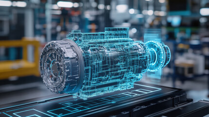 analyzing and optimizing the design of an electric engine. 3d illustration.