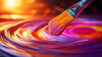 A vibrant swirl of colors with a paintbrush creating dynamic strokes, showcasing artistic expression and creativity. Concept Artistic Creativity, Vibrant Colors, Dynamic Brushstrokes
