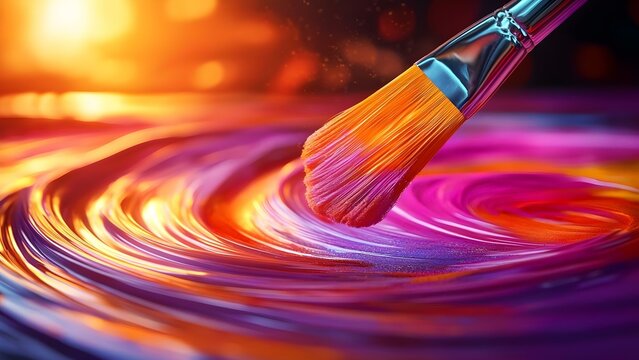 A vibrant swirl of colors with a paintbrush creating dynamic strokes, showcasing artistic expression and creativity. Concept Artistic Creativity, Vibrant Colors, Dynamic Brushstrokes