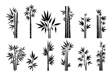 bamboo leaves and branches, black silhouette