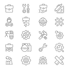 Work icon set. Working icons. Work, job, working, workplace, worker thin line icon collection. Editable stroke