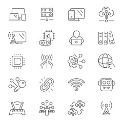 Information technology line icons set. IT vector icons. IT, network, website, computer, software, data, internet, programming related thin line icon collection. Editable stroke
