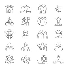 Fototapeta premium Person and people linear icons collection. People icon set. People, person, family, human, team, friendship, community related thin line icon collection. Editable stroke