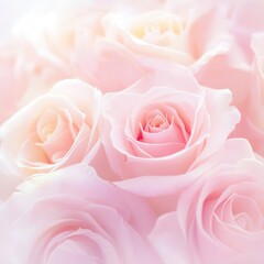 Beautiful pastel pink rose background with soft focus and light effect, featuring many blooming rose flowers. Ideal for romantic wedding cards, greeting cards, banners, and vintage-themed designs. 