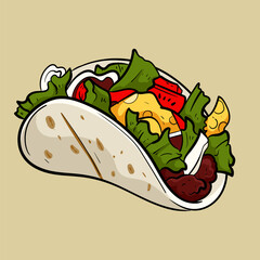 Grilled beef taco Mexican tacos with ground beef, cheese, and lettuce with fresh tomato salsa, isolated background.