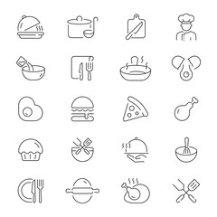 Culinary food making vector outline icon set. Cooking and kitchen tools set