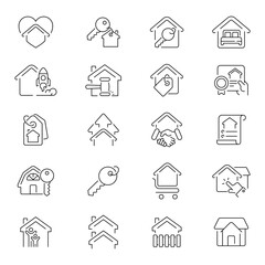 Rental business vector outline icon set. Property leasing and service icons