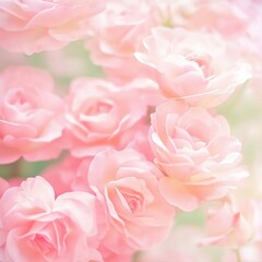 Beautiful pastel pink rose background with soft focus and light effect, featuring many blooming rose flowers. Ideal for romantic wedding cards, greeting cards, banners, and vintage-themed designs. 