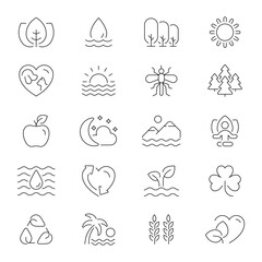 Environment ecology vector outline icon set. Nature protection and eco-friendly icons
