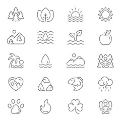 Nature vector outline icon set. Wildlife and natural elements icons