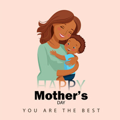 Heartwarming Mother and Child Hug Illustration for Mother's Day – Cute and Loving Design for Greeting Cards, Digital Art, Prints, and Social Media Celebrations.
