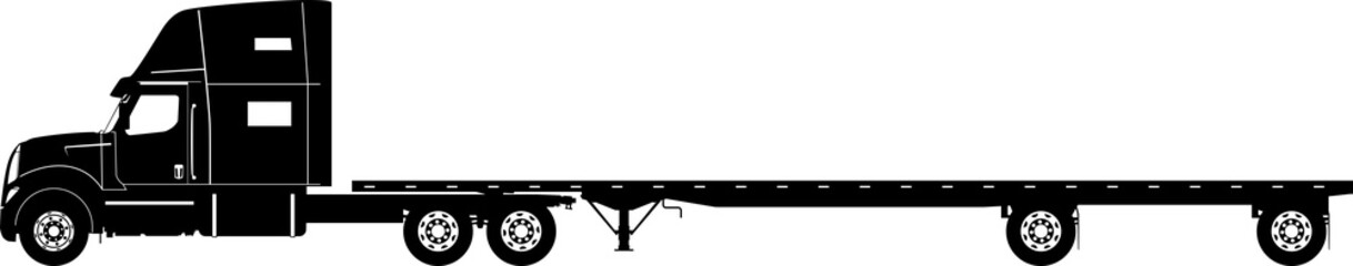 Silhouette of a truck with a deck flatbed semi-trailer. 