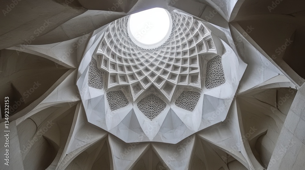 Poster intricate dome ceiling with light shining from above.