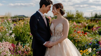 A Beautiful Spring Wedding in a Colorful Flower Garden