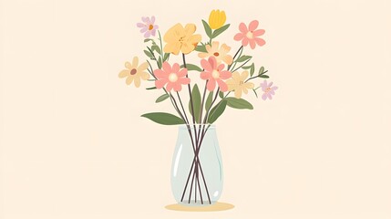 Fototapeta premium Elegant Spring Decor: Vintage Style Simple Bouquet in Glass Vase