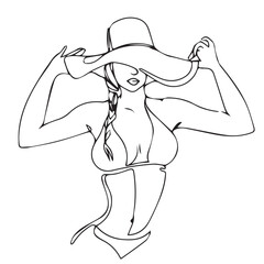 summer beach woman large brim fashion young lady in vector art