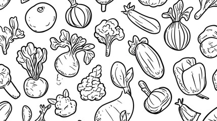 Professional Vector Illustration of Vegetables Black Contour Pattern for Design Projects