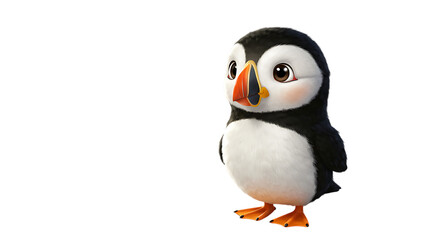 Fototapeta premium Cute Animated Puffin Bird on Transparent Background