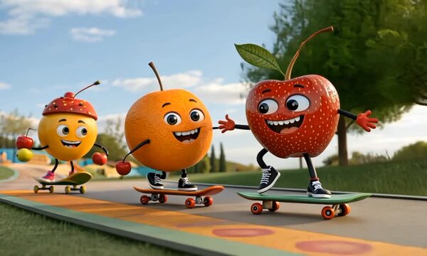 Apple and orange funny cartoon character