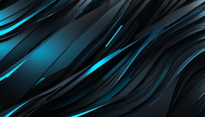Abstract Dark Technology Background with Glowing Cyan Light tech concept. tech pattern Modern digital art featuring sleek black geometric shapes illuminated by vibrant cyan light streaks, perfect for 