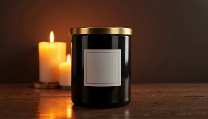 Jar Label Mockup, Jar Mockup with Label, black candle jar with blank label and candles in background