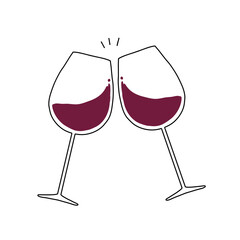 赤ワインで乾杯しているイラスト © 千穂 二ノ丸