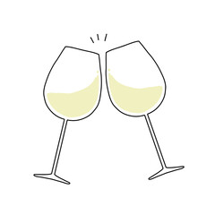 白ワインで乾杯しているイラスト