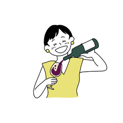手酌でワインを注ぐ酔っ払った女性のイラスト © 千穂 二ノ丸