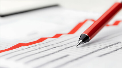 Financial Report with Declining Graph and Red Pen Highlighting Trends