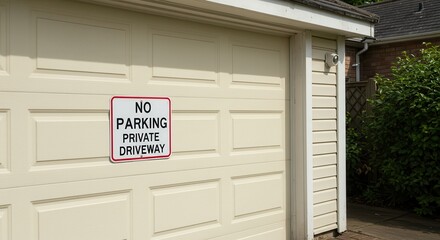 Naklejka premium Garage Door with No Parking Private Driveway Sign Advertisement
