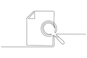 Continuous one line drawing of Paper document with magnifying glass. Single line drawing illustration set of office document. Office notes concept vector art. Line vector illustration.