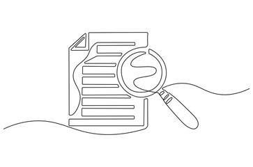 Continuous one line drawing of Paper document with magnifying glass. Single line drawing illustration set of office document. Office notes concept vector art. Line vector illustration.