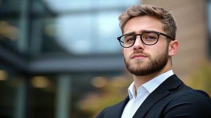 Professional portrait of a confident young man in business attire urban environment headshot photography modern setting