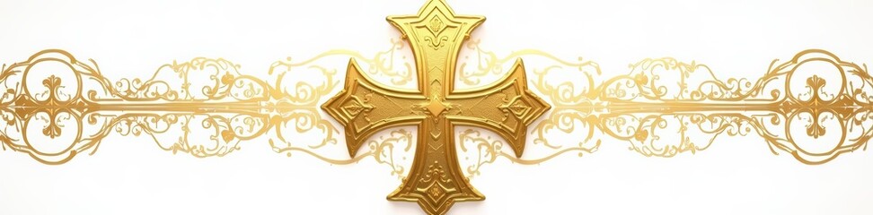 Intricate golden cross pattern on a white background, religious, Christianity, vector