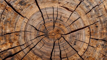 Fototapeta premium A close-up view of a tree stump, showcasing the intricate patterns and textures of the wood grain and growth rings.
