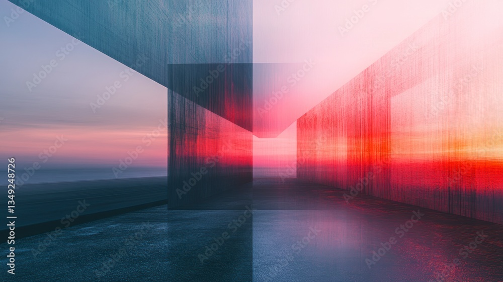Aufkleber abstract sunset view through geometric concrete structure.