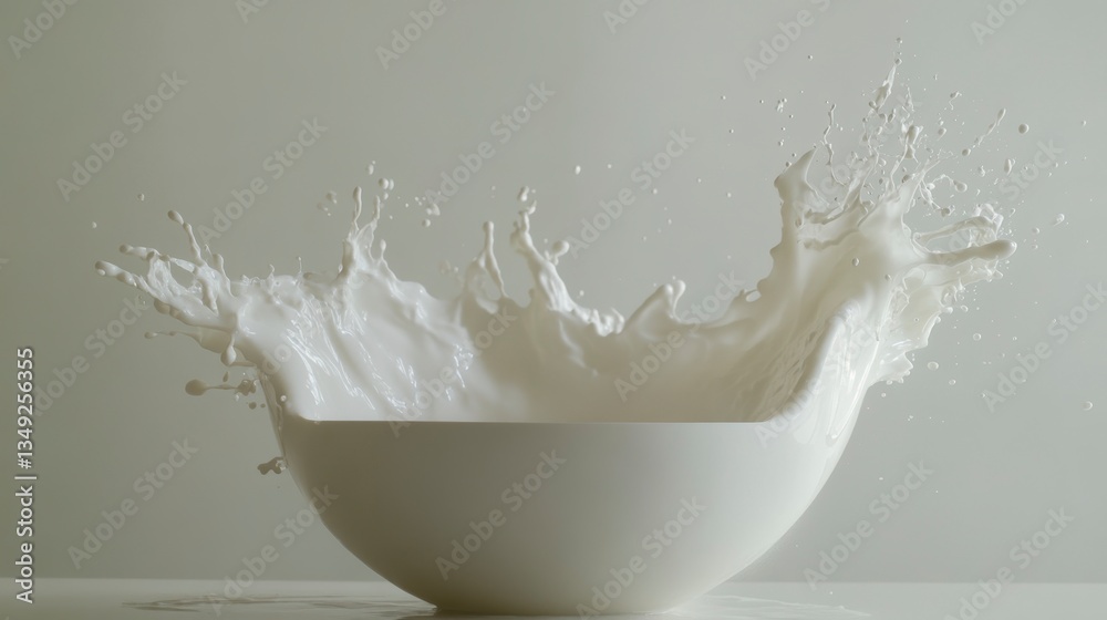 Poster Milk splashing into a white bowl, creating a dynamic crown-like shape.