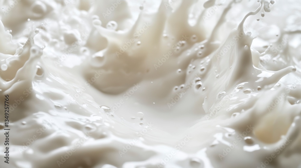 Poster Close-up of milk splashing, showing texture and movement.