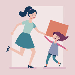 Illustration of mother and daughter playing together happy family lifestyle fun time. Happy Mothers Day illustration..