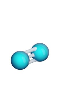 Molecule: Nitrogen. Chemical Structure Model: Ball and stick. Molecular Formula: N2. Isolated on a white background. Seamless looping Vertical video. 3D render.