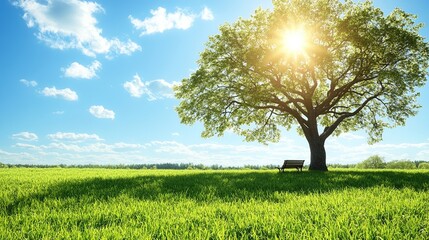 Tranquil Outdoor Park Bench Under a Tree