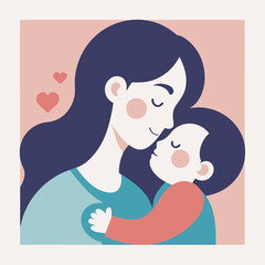 Motherhood illustration loving mother holding child family love and care artwork. Happy Mothers Day illustration..