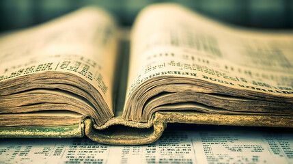 Fototapeta premium Detailed Bank Ledger Open with Highlighted Numbers on Isolated Surface