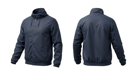 Windbreaker Jacket Mockup Displaying Front and Back on White Background

