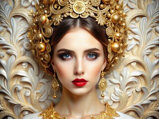 Elegant Gold Embossed Artwork on Refined White Background - Portrait Photography Stock Image