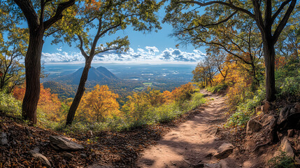 Scenic view of trees and landscape under a blue sky