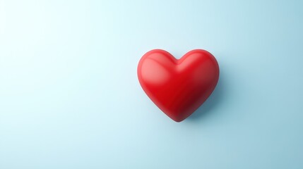 A glossy red heart shape against a soft blue background, symbolizing love and affection.
