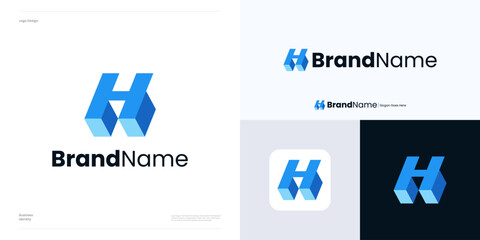 Abstract letter H logo icon design template, Initial letter H with isometric representation or perspective and 3D effect flat color, Symbol initial H style is geometric, modern, minimalist, business.